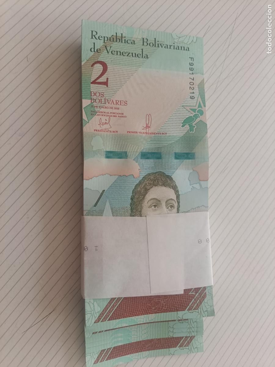 Billetes extranjeros: TACO 100 BILLETES VENEZUELA 2 BOLIVARES 2018 100 BILLETES CORRELATIVOS UNC SC