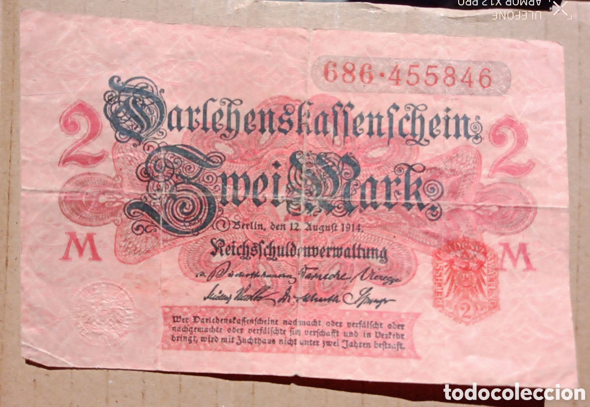 Billetes extranjeros: Alemania - 2 marcos 12 Agosto 1914 - serie 686 - Rc-