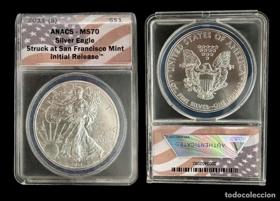 Billetes extranjeros: Estados Unidos 1 D&oacute;lar &rdquo;American Silver Eagle&rdquo; 2011 Km 273 San Francisco ANACS- MS70 Onza Plata Pura