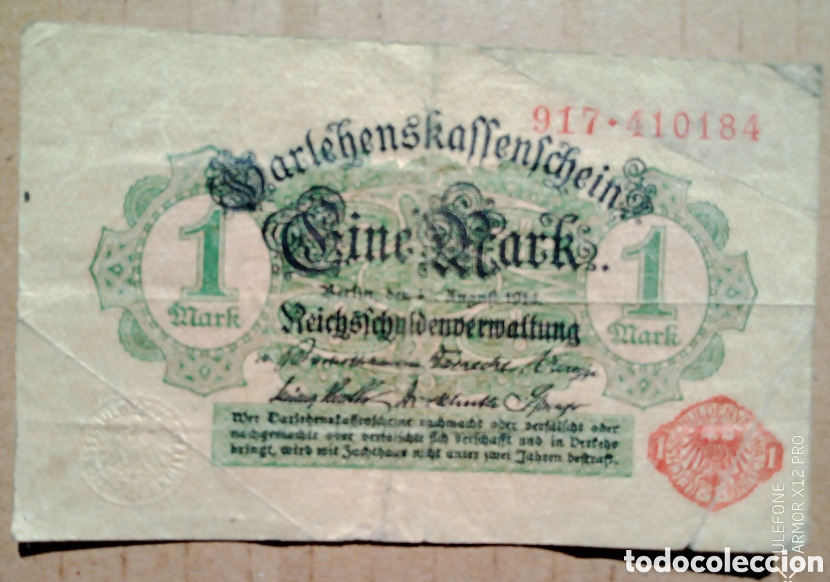 Billetes extranjeros: Alemania - 1 arco 12 Agosto 1914, serie 917 - Rc-