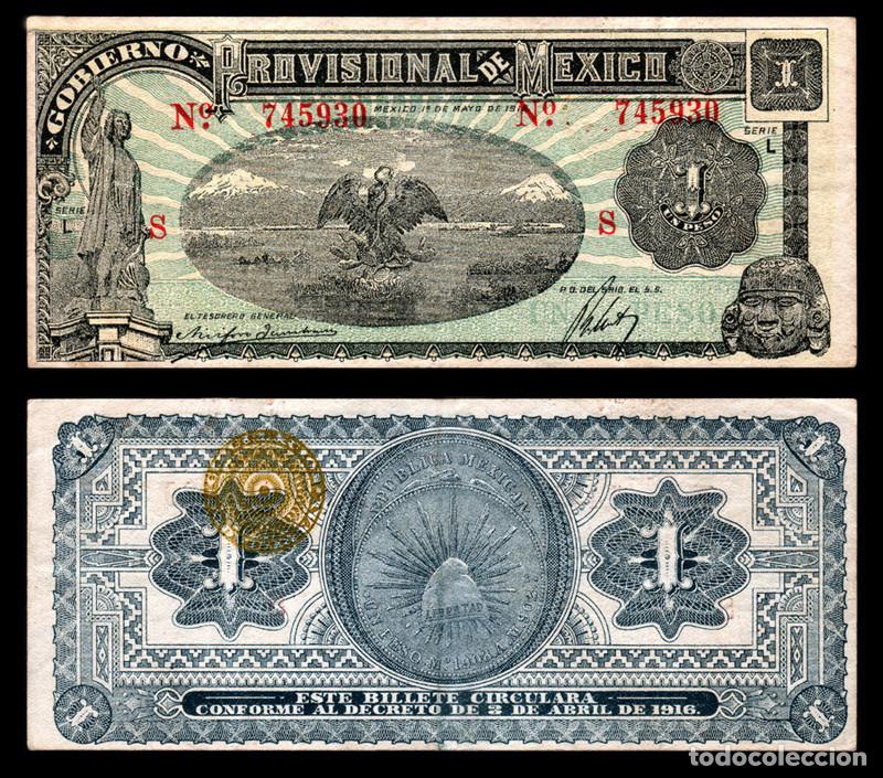 Notas Internacionais: BILLETE MEJICO (REVOLUCI&Oacute;N) -1 PESO - 1-5-1916 - M.B.C.