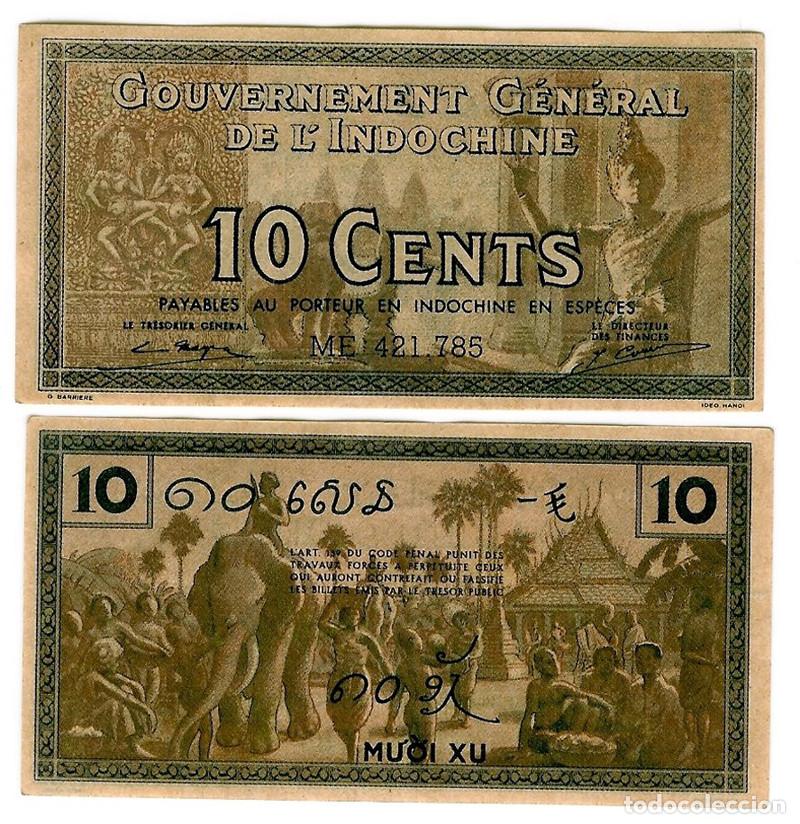 Notas Internacionais: BILLETE INDOCHINA - 10 CENTS - 1939 - PICK#85 - E.B.C. - ESCASO