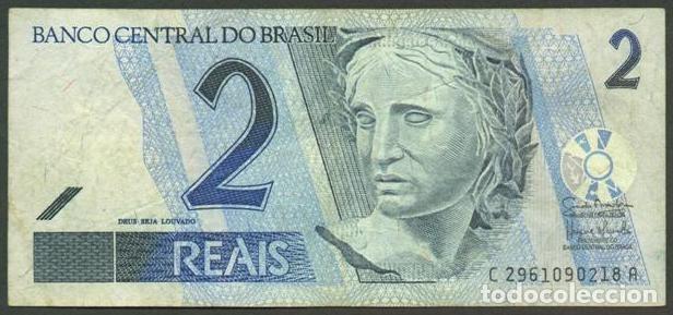 Billetes extranjeros: BRASIL (BRAZIL). 2 reales (reais). Ver firmas. Fauna, tortuga.