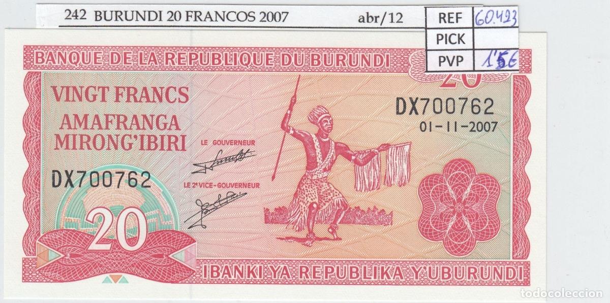 International Banknotes: CRJ0242 BILLETE BURUNDI 20 FRANCOS 2007 P-27d.5 SIN CIRCULAR