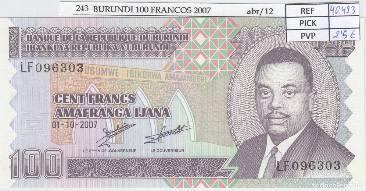 International Banknotes: CRJ0243 BILLETE BURUNDI 100 FRANCOS 2007 P-37f SIN CIRCULAR