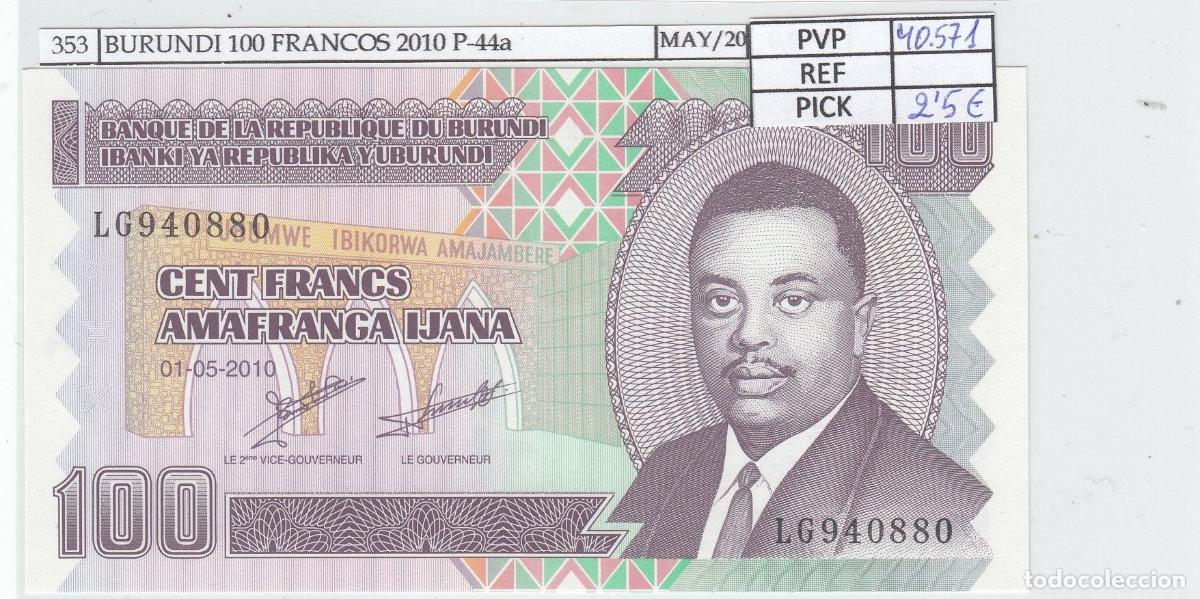 International Banknotes: CRJ0353 BILLETE BURUNDI 100 FRANCOS 2010 P-44a SIN CIRCULAR