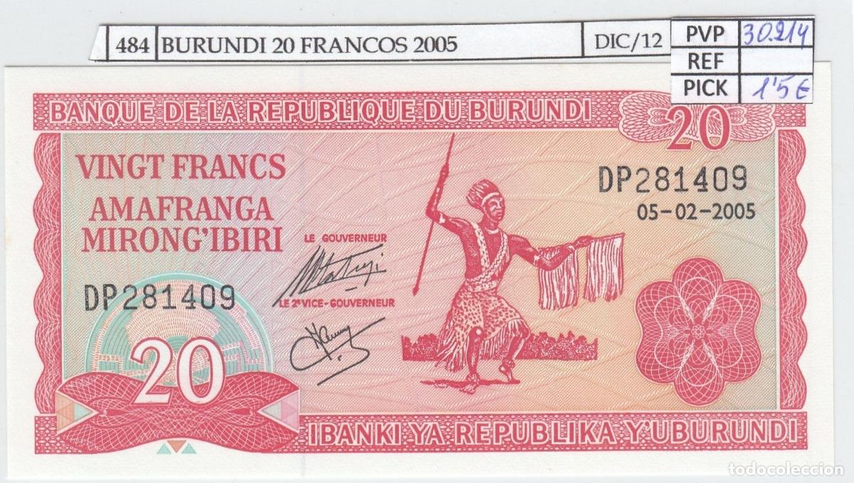 International Banknotes: CRJ0484 BILLETE BURUNDI 20 FRANCOS 2005 P-27d.4 SIN CIRCULAR