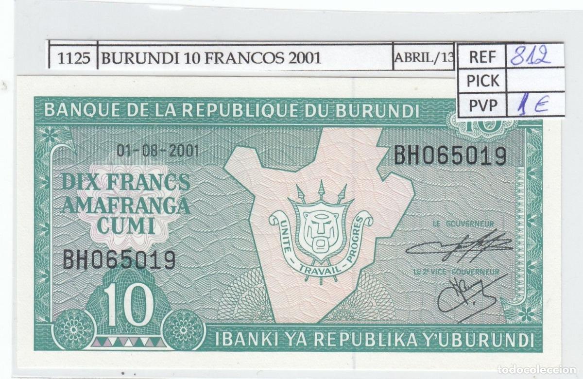 Internationale Banknoten: CRJ1125 BILLETE BURUNDI 10 FRANCOS 2001 P-33d.2 SIN CIRCULAR