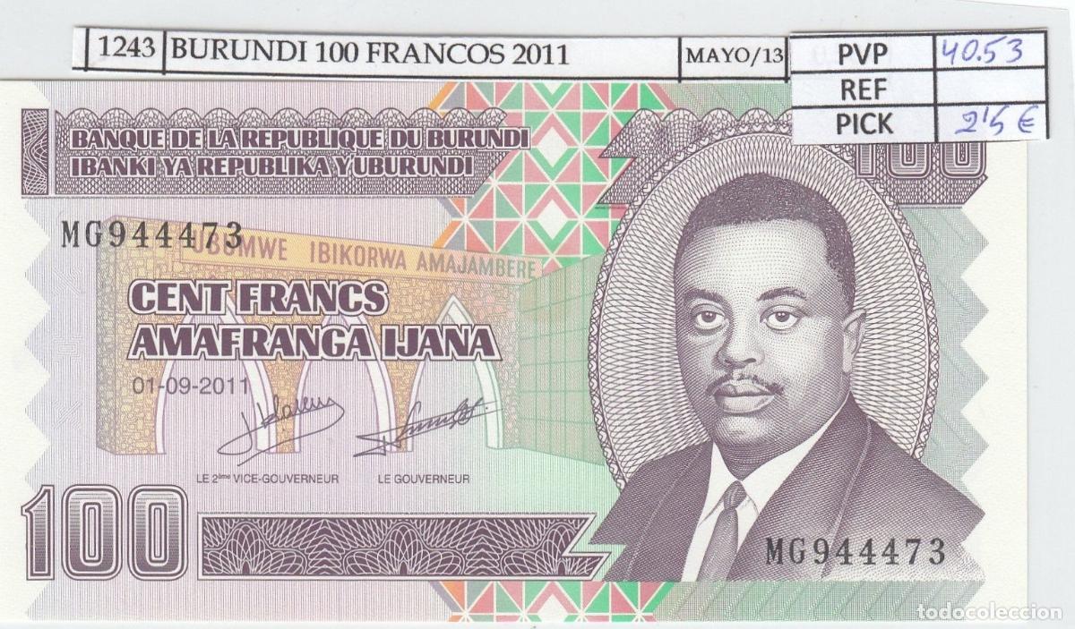 Notas Internacionais: CRJ1243 BILLETE BURUNDI 100 FRANCOS 2011 P-44b SIN CIRCULAR
