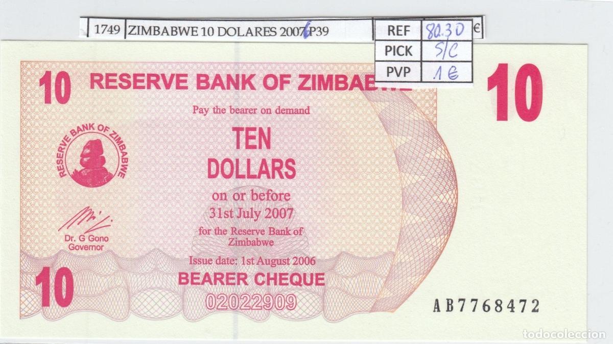 Banconote internazionali: CRJ1749 BILLETE ZIMBABWE 10 DOLARES 2006 (07) P-39 SIN CIRCULAR