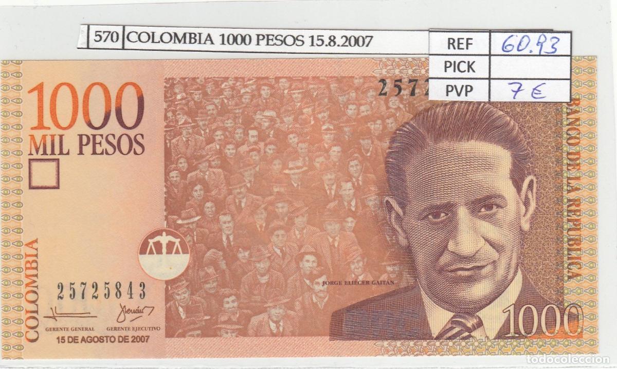 Billets internationaux: CRJ0570 BILLETE COLOMBIA 1.000 PESOS 15.8. 2007 P-456i