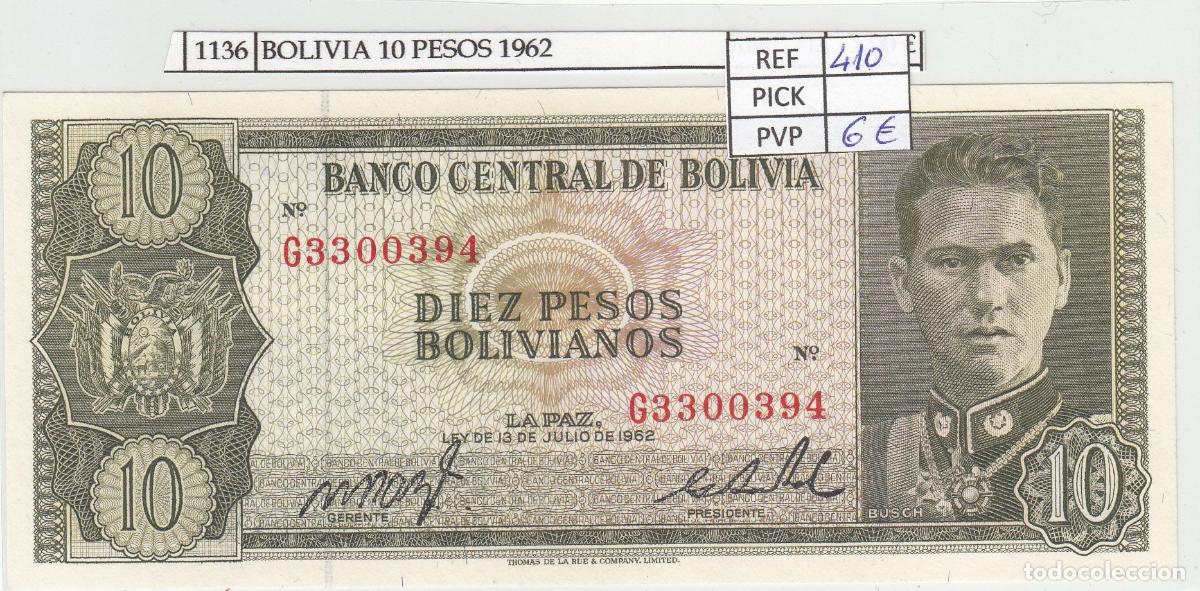 International Banknotes: CRJ1136 BILLETE BOLIVIA 10 PESOS 1962 P-154a.17 N01136