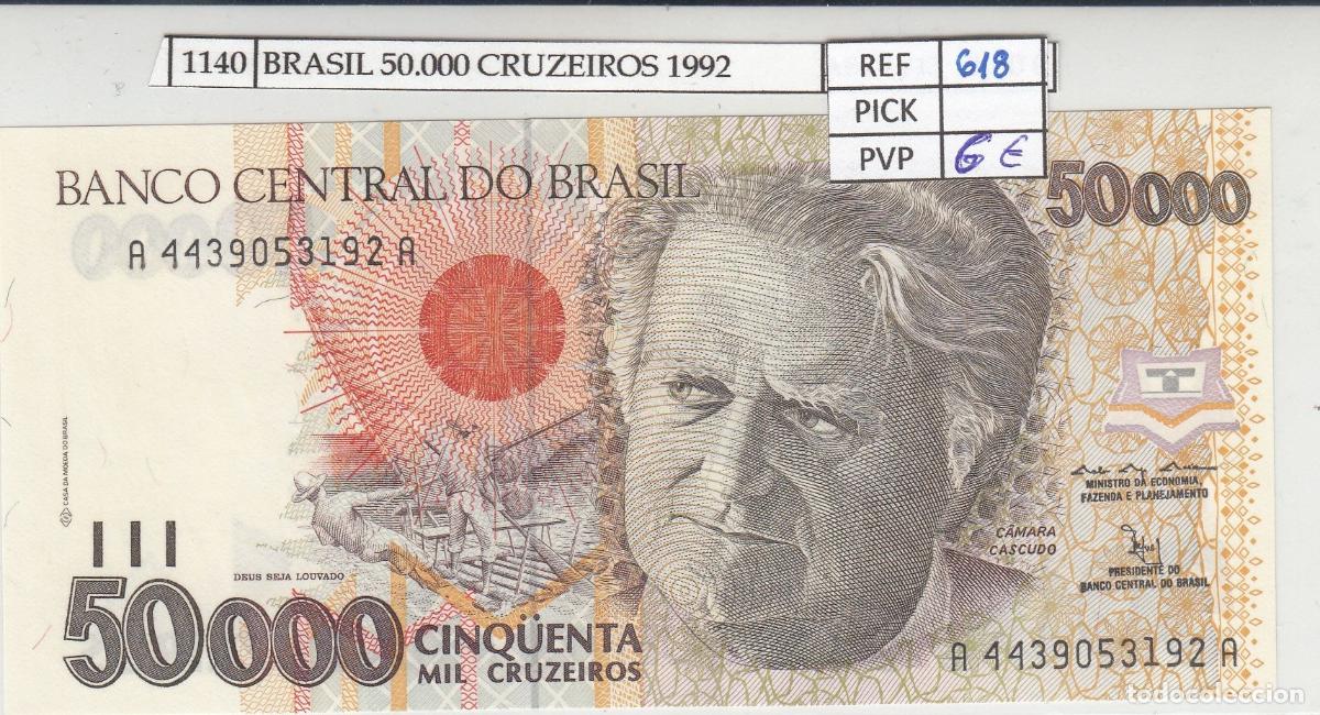 International Banknotes: CRJ1140 BILLETE BRASIL 50.000 CRUZEIROS 1992 P-234a N01140