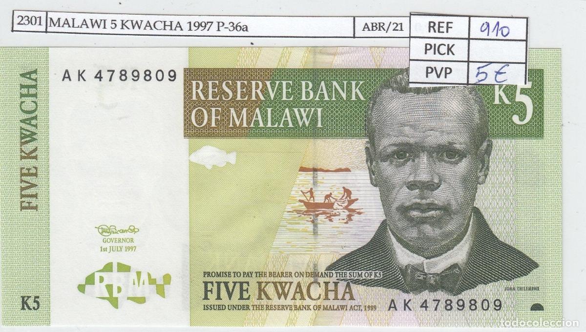 Notas Internacionais: CRJ2301 BILLETE BILLETE MALAWI 5 KWACHA 1997 P-36a SIN CIRCULAR