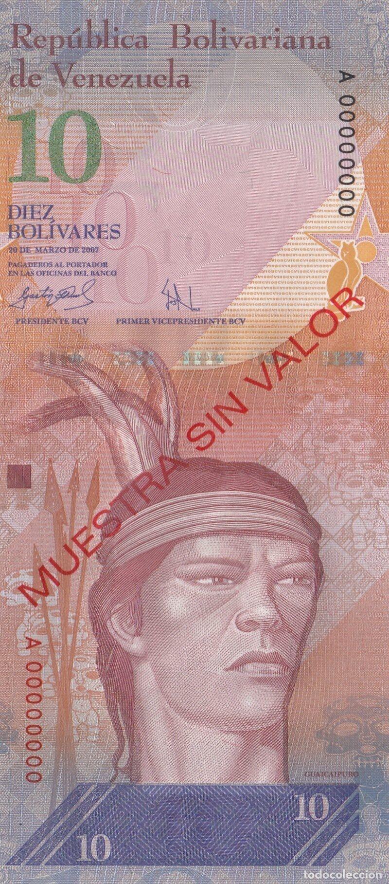 Internationale Banknoten: CRBX0421 BILLETE VENEZUELA 10 BOLIVARES 2007 SPECIMEN SIN CIRCULAR