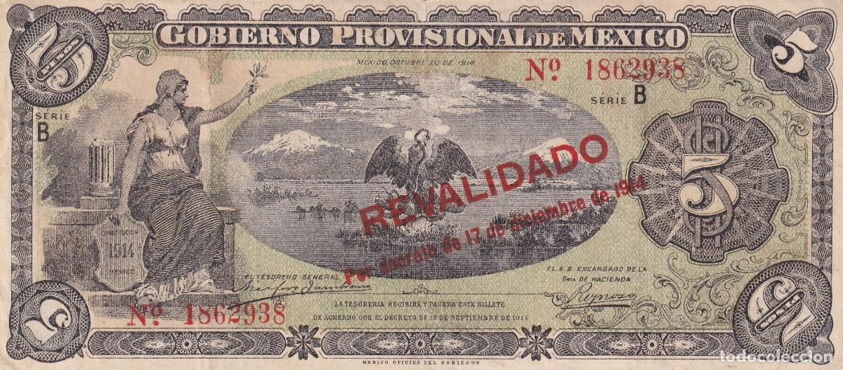 Internationale Banknoten: CRBX0568 BILLETE MEXICO 5 PESOS 1914 REVALIDADO MBC