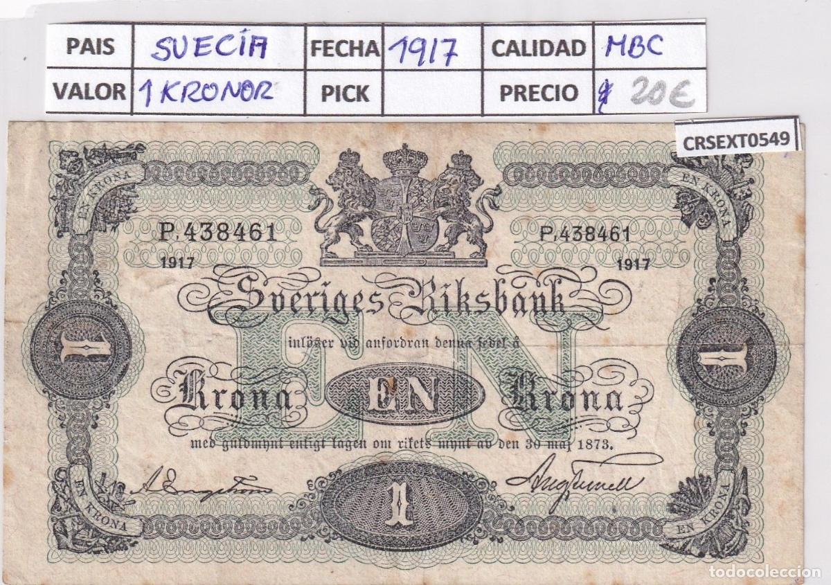 Notas Internacionais: CRBX0819 BILLETE SUECIA 1 CORONA 1917 MBC