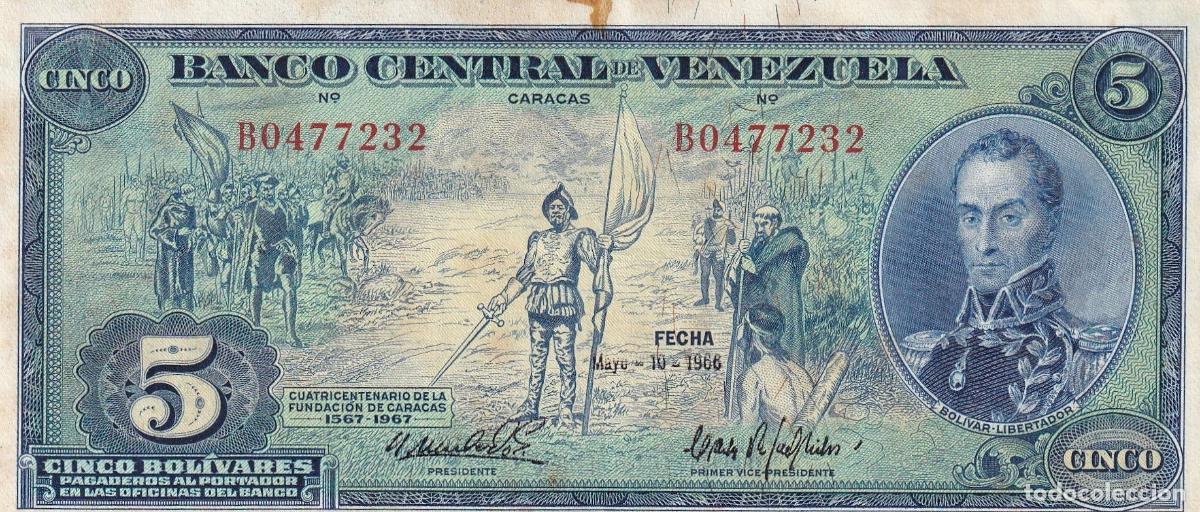 Banconote internazionali: CRBX0844 BILLETE VENEZUELA 5 BOLIVARES 1966 BC