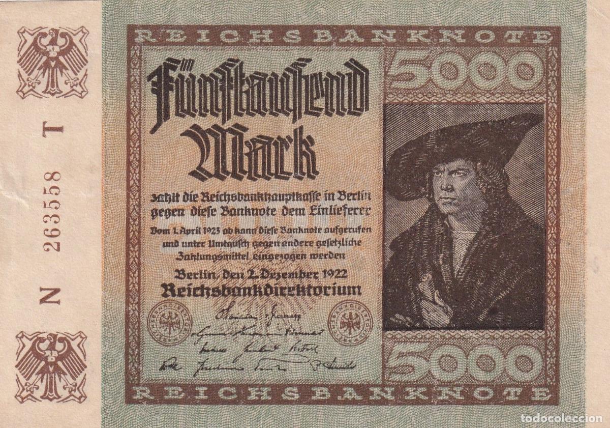 Notas Internacionais: CRBX0973 BILLETE ALEMANIA 5000 MARCOS 1922 MBC