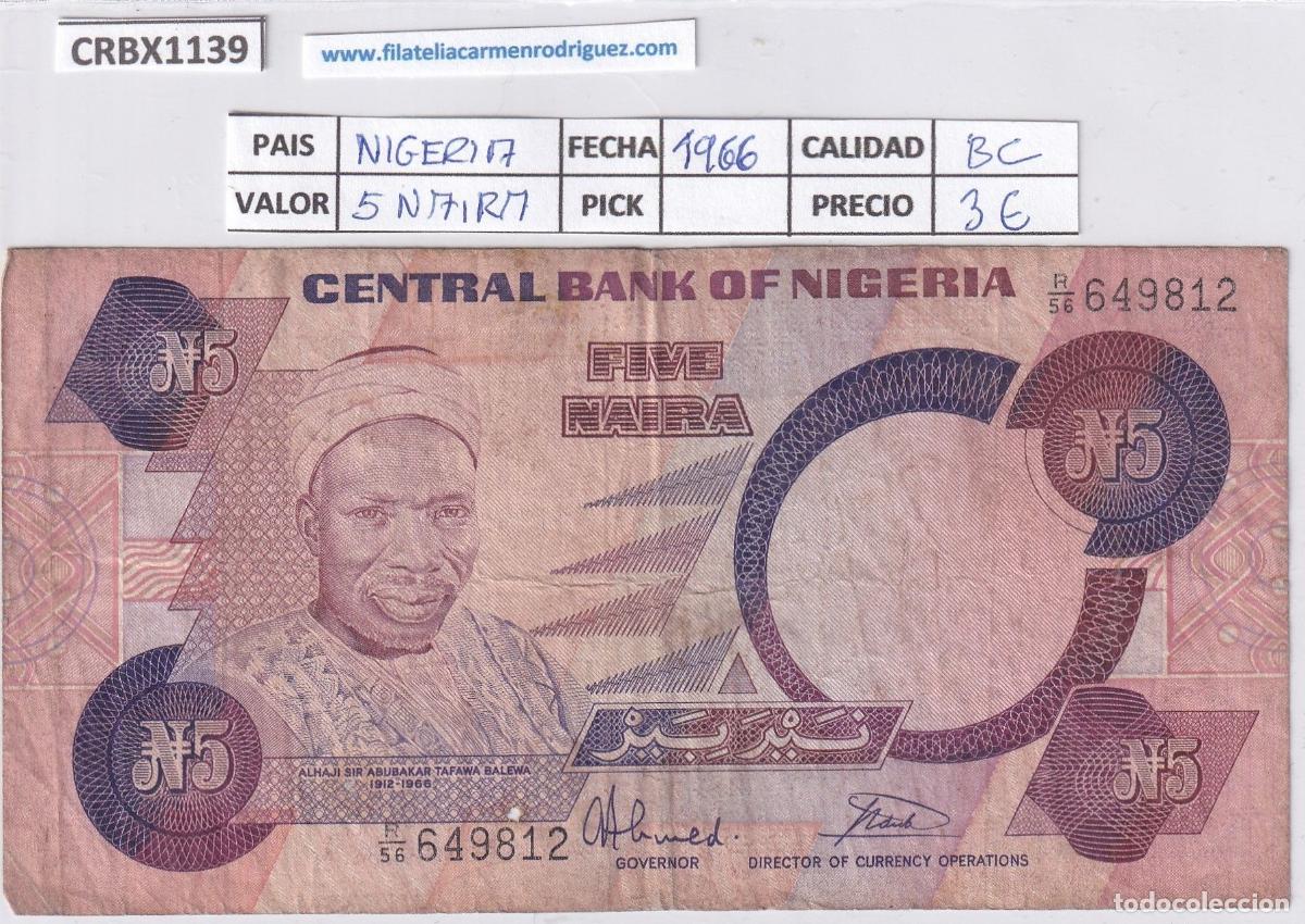 Notas Internacionais: CRBX1139 BILLETE NIGERIA 5 NAIRA 1966 BC