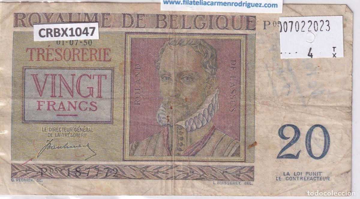 Notas Internacionais: CRBX1047 BILLETE BELGICA 20 FRANCOS USADO CON ESCRITURA