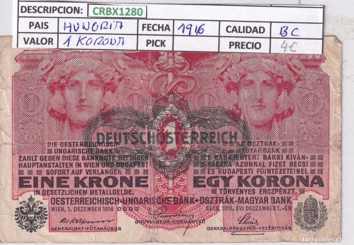 Banconote internazionali: CRBX1280 BILLETE HUNGRIA 1 CORONA 1916 BC