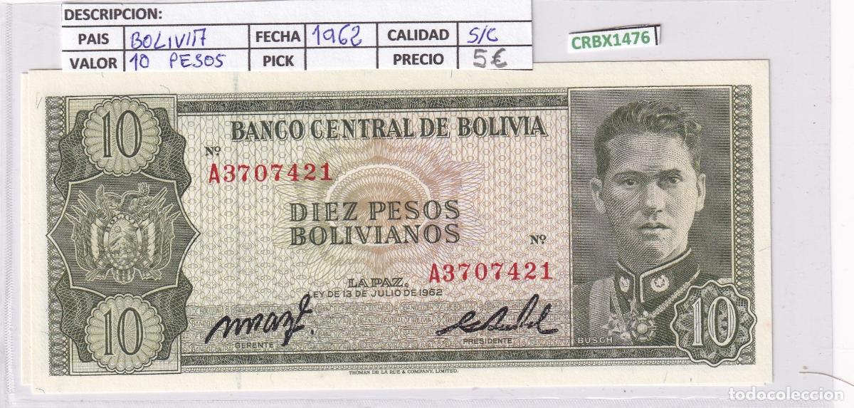 Internationale Banknoten: CRBX1476 BILLETE BOLIVIA 10 BOLVIANOS 1962 SIN CIRCULAR
