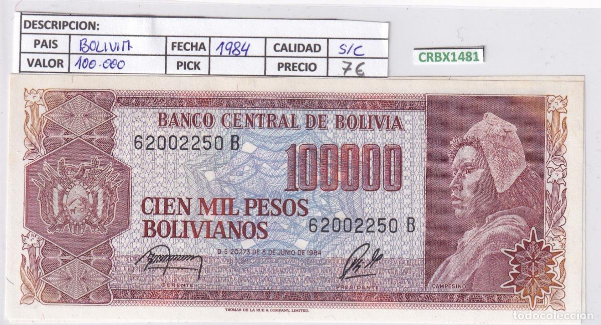 Internationale Banknoten: CRBX1481 BILLETE BOLIVIA 100000 BOLVIANOS 1984 SIN CIRCULAR