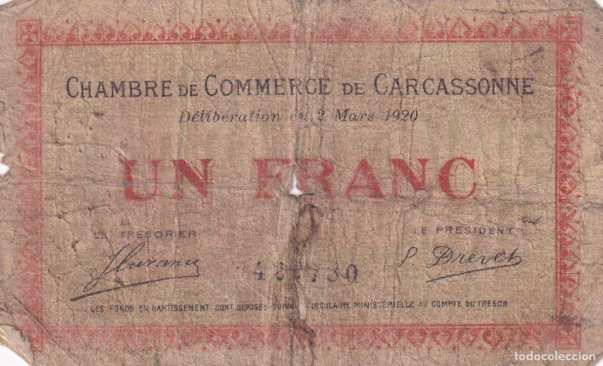 Internationale Banknoten: CRBX1456 BILLETE FRANCIA CARCASSONNE 1 FRANCO USADO