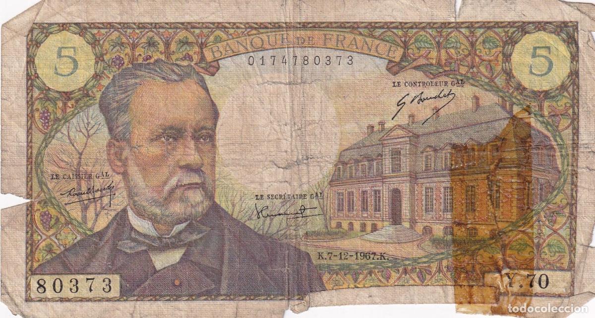 Internationale Banknoten: CRBX1459 BILLETE FRANCIA 5 FRANCOS 1967 USADO CON ROTURAS