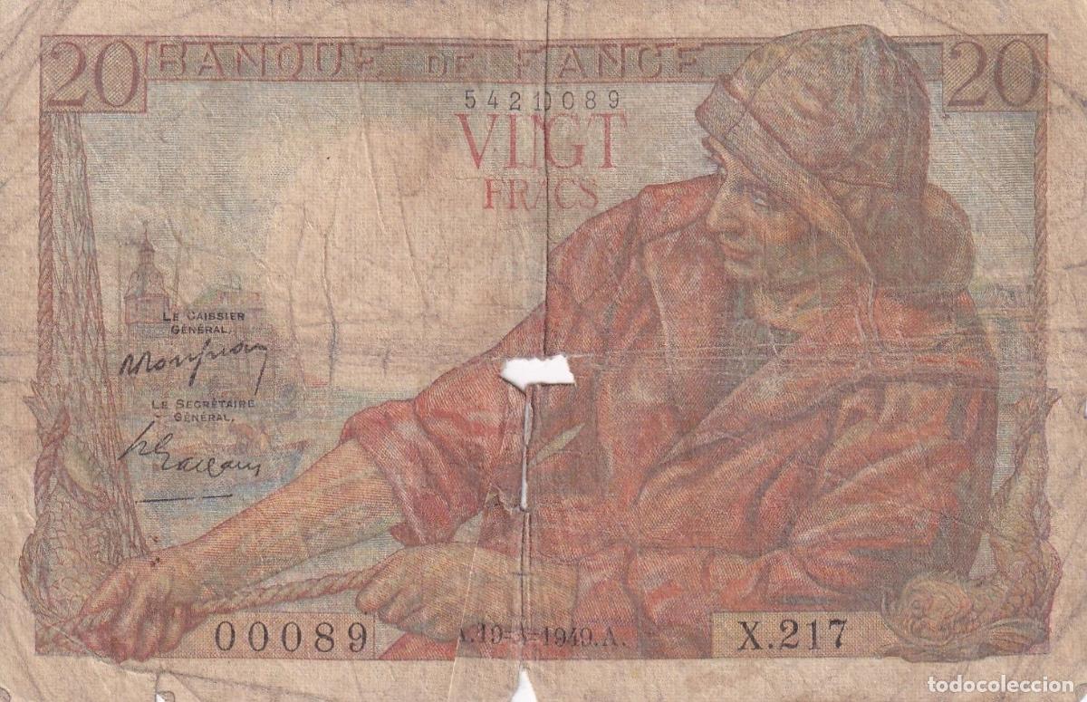 Internationale Banknoten: CRBX1462 BILLETE FRANCIA 20 FRANCOS USADO CON ROTURA