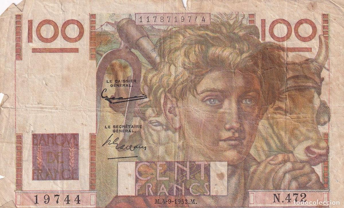 Internationale Banknoten: CRBX1468 BILLETE FRANCIA 100 FRANCOS 1952 USADO CON ROTURAS
