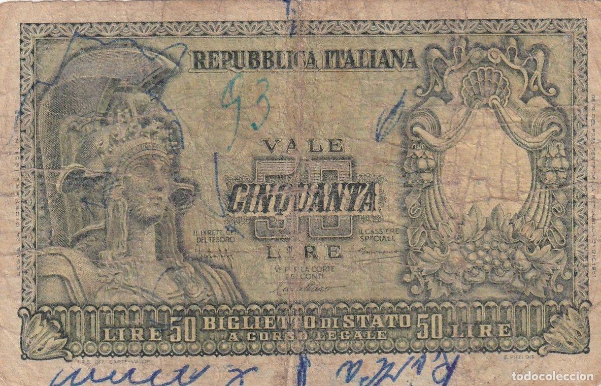 International Banknotes: CRBX1703 BILLETE ITALIA 50 LIRAS USADO CON TINTA
