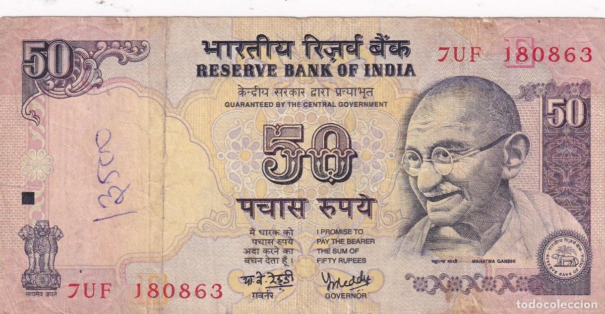 Notas Internacionais: CRBX1777 BILLETE INDIA 50 RUPIAS USADO CON TINTA