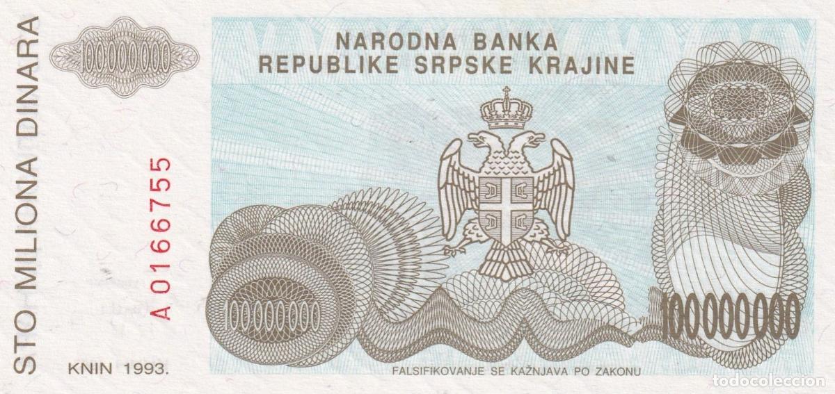 Notas Internacionais: CRBX1798 BILLETE SERBIA 100000000 DINARAS 1993 SIN CIRCULAR