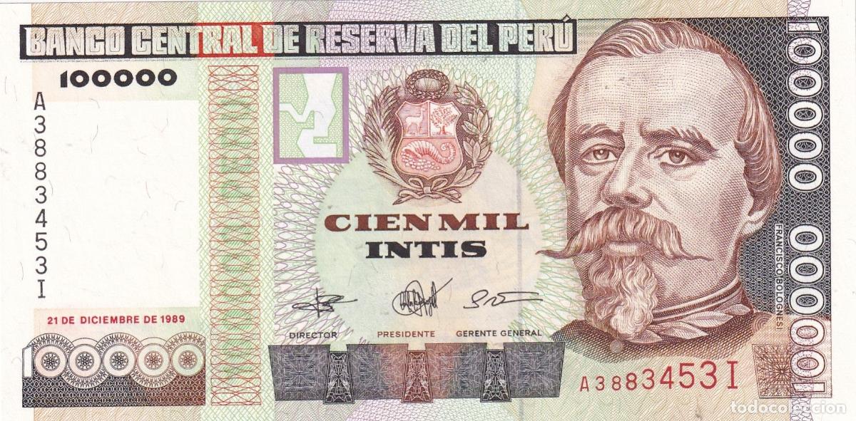 Banconote internazionali: CRBX2160 BILLETE PERU 100000 INTIS 1989 SIN CIRCULAR