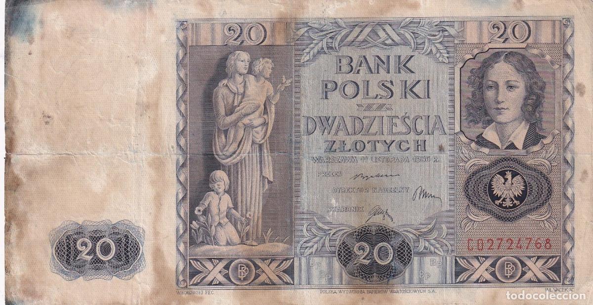 Banconote internazionali: CRBX2168 BILLETE POLONIA 20 ZLOTYCH 1936 USADO