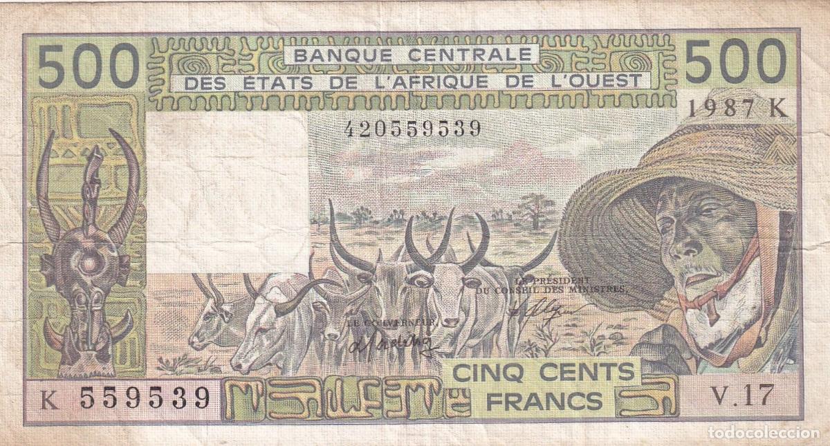 Notas Internacionais: CRBX2499 BILLETE AFRICA OESTE 500 FRANCOS 1987 BC