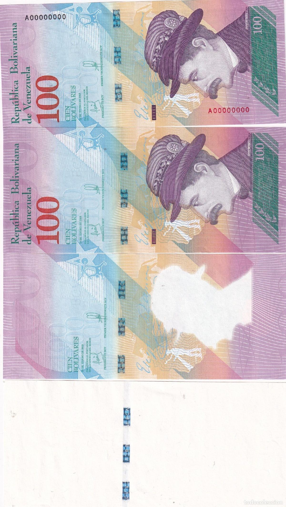 Internationale Banknoten: CRBX2549 4 BILLETES VENEZUELA 100 BOLIVARES 2018 PRUEBAS PROGRESIVAS SIN CIRCULAR