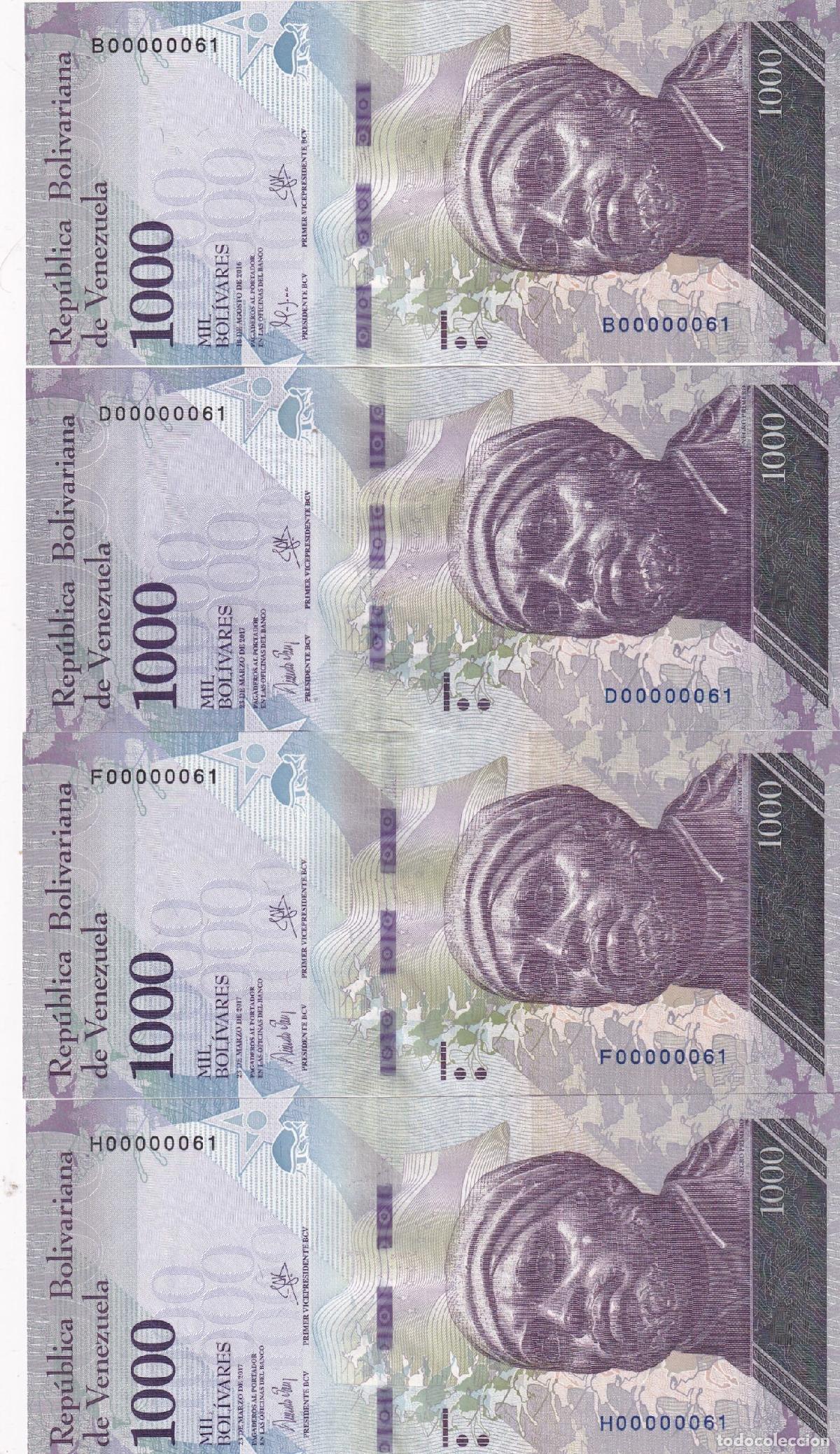 Internationale Banknoten: CRBX2553 4 BILLETES VENEZUELA 1000 BOLIV. 2017 SERIE DIF. NUM BAJA IGUAL