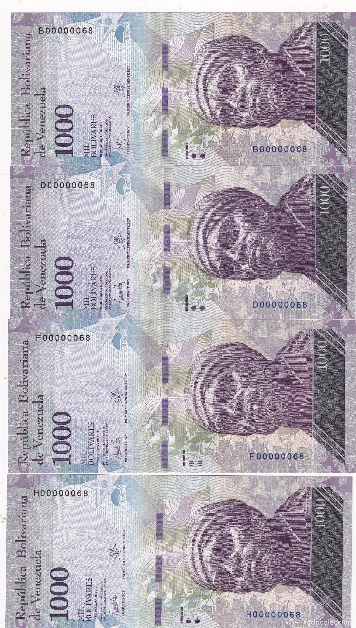 Internationale Banknoten: CRBX2554 4 BILLETES VENEZUELA 1000 BOLIV, 2017 SERIE DIF. NUM BAJA IGUAL
