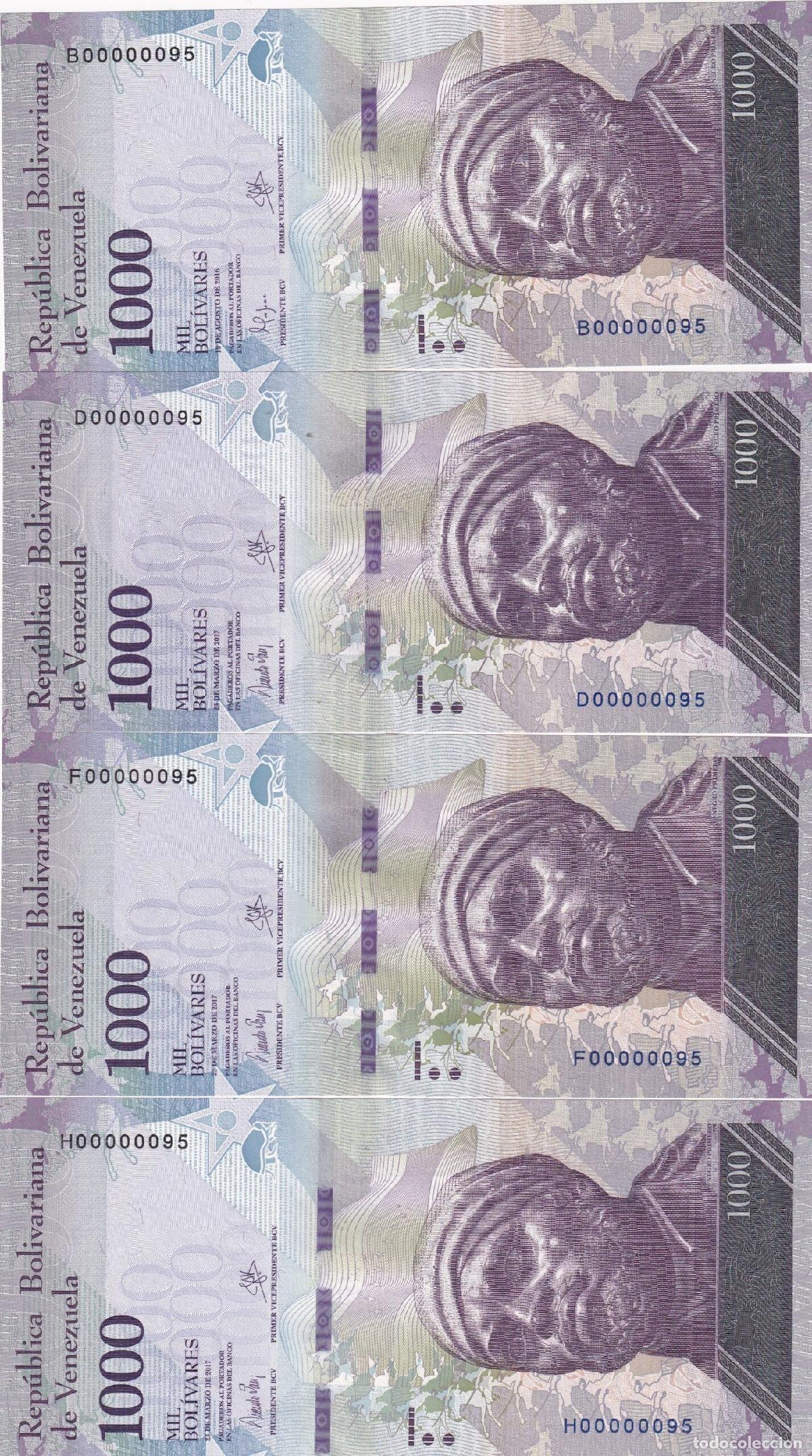 Internationale Banknoten: CRBX2555 4 BILLETES VENEZUELA 1000 BOLIV. 2017 SERIE DIF. NUM BAJA IGUAL