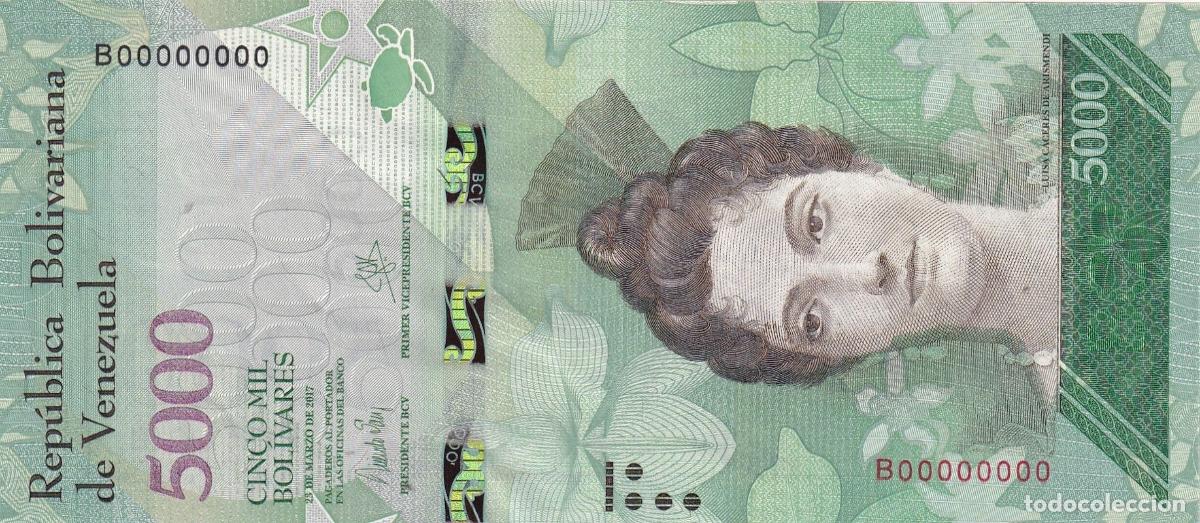 Notas Internacionais: CRBX2557 BILLETE VENEZUELA 5000 BOLIVARES 2017 SERIE B0000&hellip;S/C