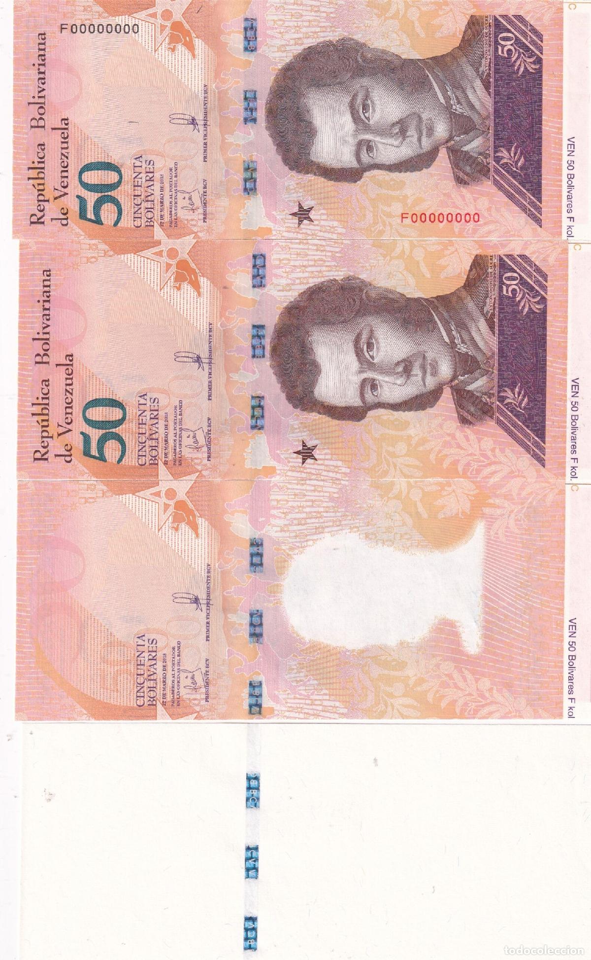 Notas Internacionais: CRBX2564 4 BILLETES VENEZUELA 50 BOLIVARES 2018 PRUEBAS PROGRESIVAS S/C