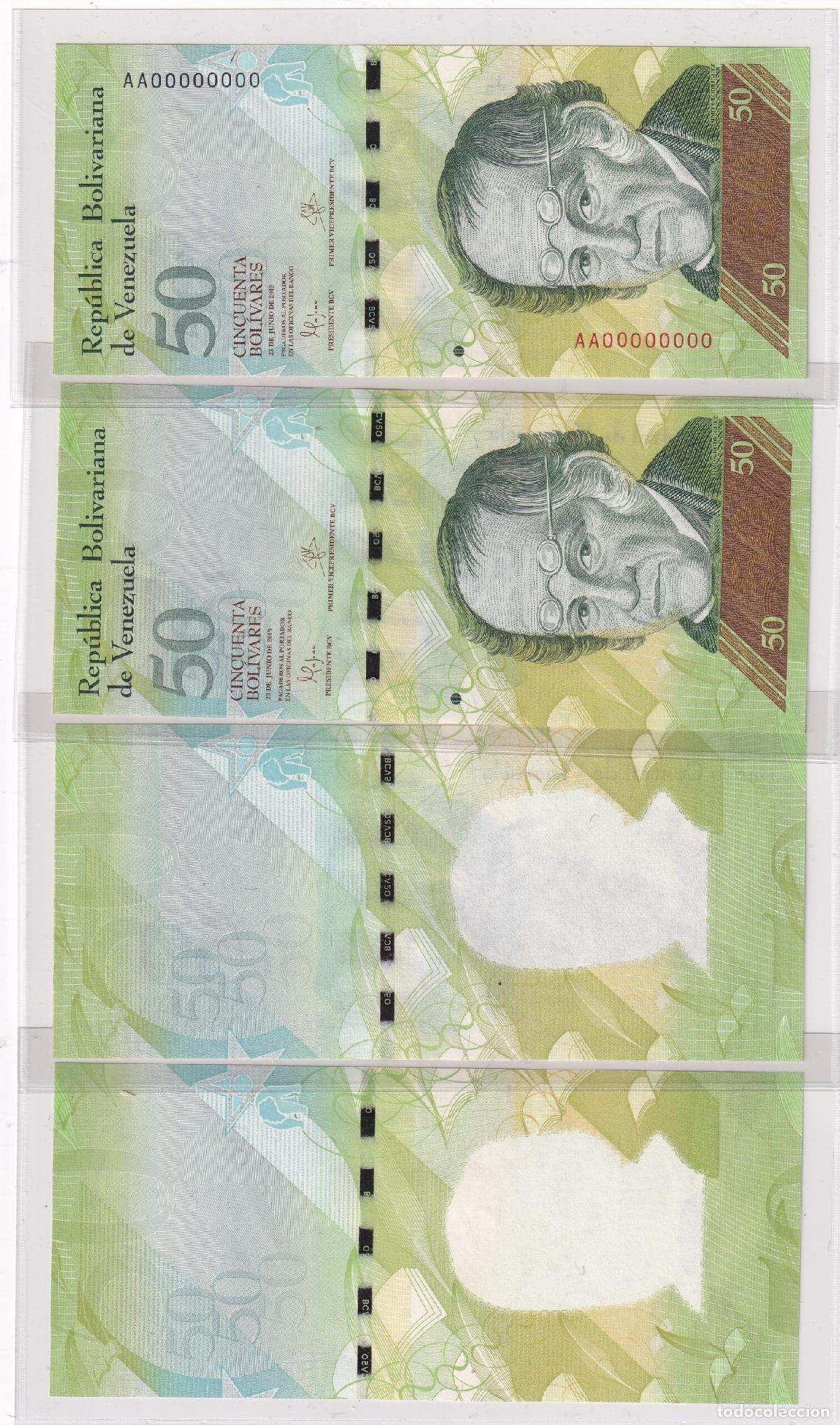 Notas Internacionais: CRBX2565 4 BILLETES VENEZUELA 50 BOLIVARES 2015 PRUEBAS PROGRESIVAS S/C