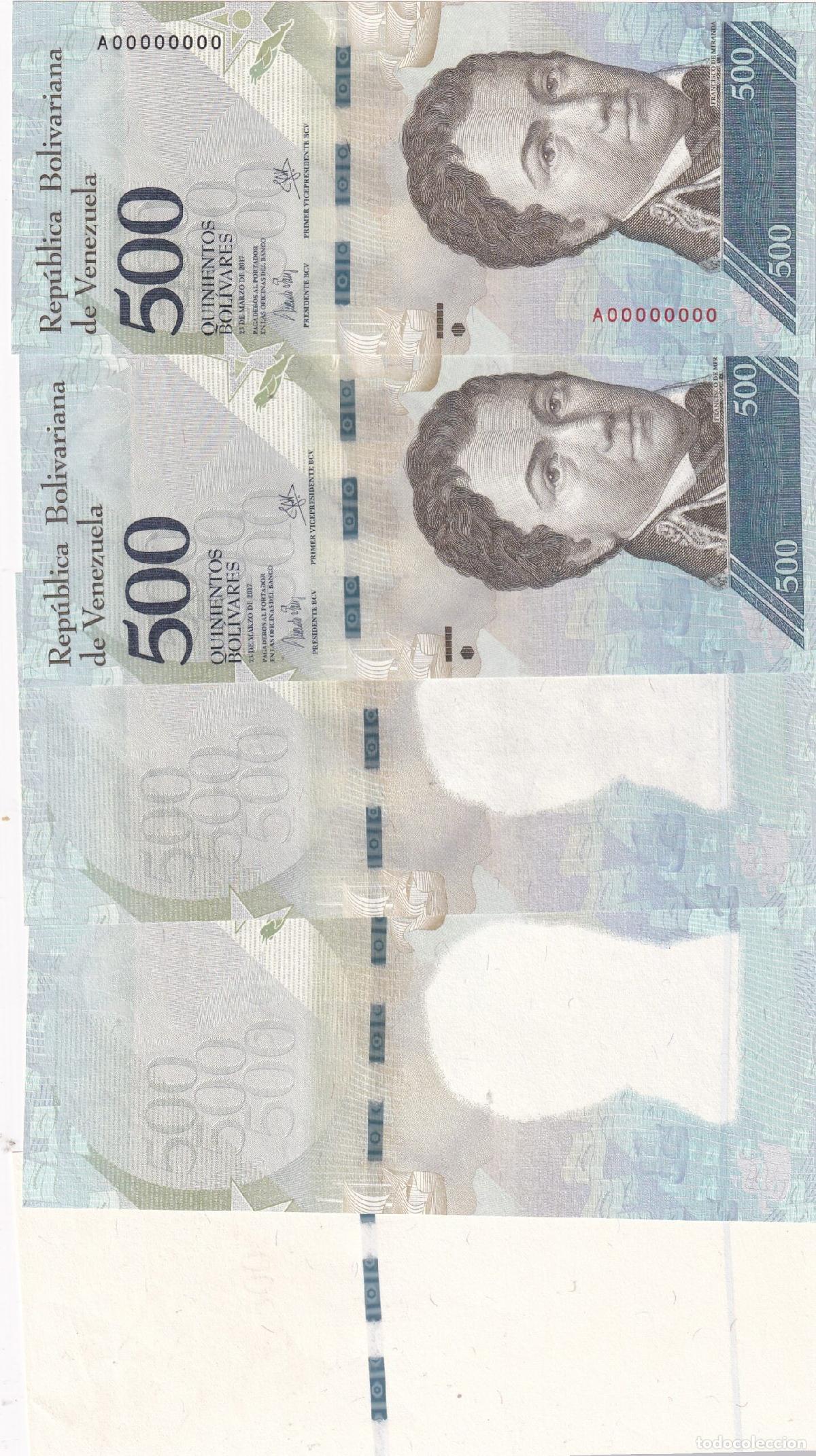 Notas Internacionais: CRBX2568 5 SERIES DE 5 BILLETES VENEZUELA 500 BOLIVARES PRUEBAS PROGRES,