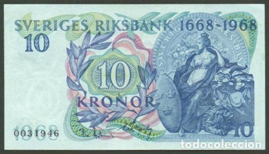 Notas Internacionais: SUECIA. Conmemorativo 10 kronor 1968. Pick 56. 300 aniversario de Banco de Suecia.