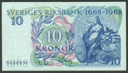 Notas Internacionais: SUECIA. Conmemorativo 10 kronor 1968. Pick 56. 300 aniversario de Banco de Suecia.
