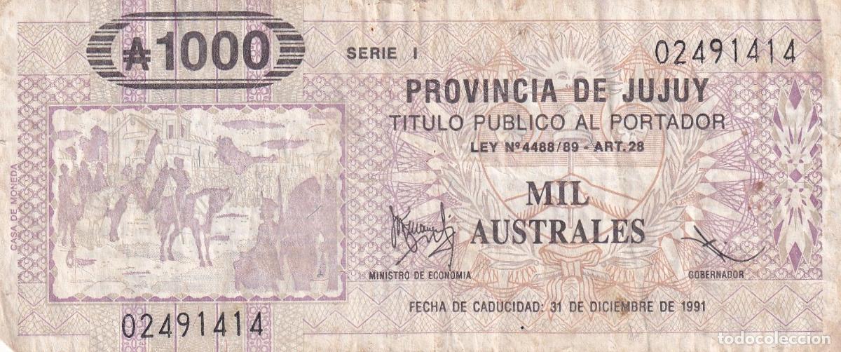 Internationale Banknoten: CRBX1016 BILLETE ARGENTINA JUJUY 1000 AUSTRALES 1991 USADO