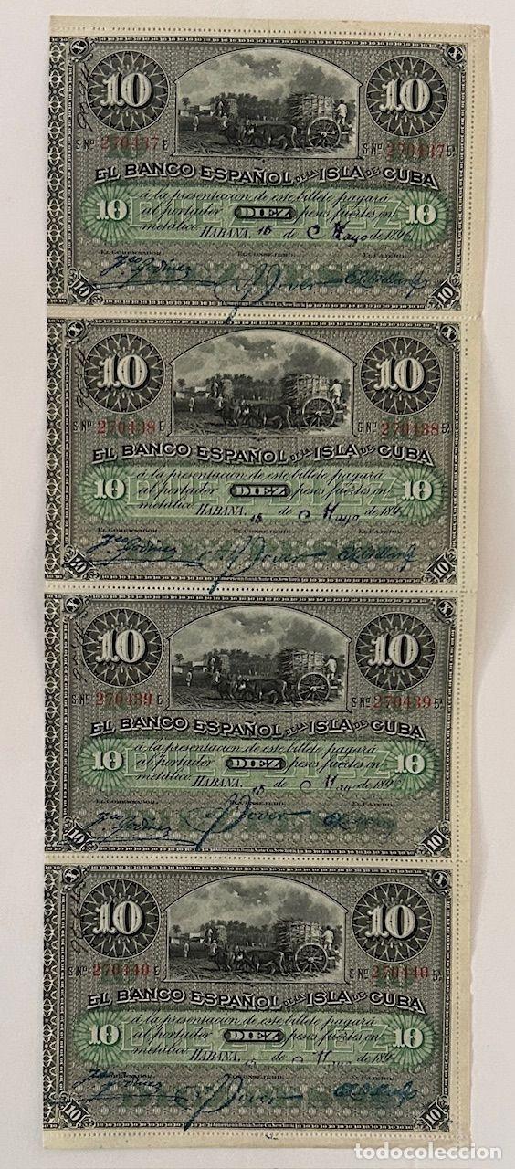 International Banknotes: CRBX2923 4 BILLETES CUBA ESPA&Ntilde;A SIN CORTAR 10 PESETAS 1896 S/C